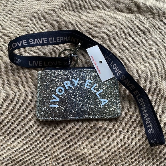 Ivory Ella Glitter Ombré Lanyard Black Gold New badge Holder Wallet Card Holder - Picture 4 of 8